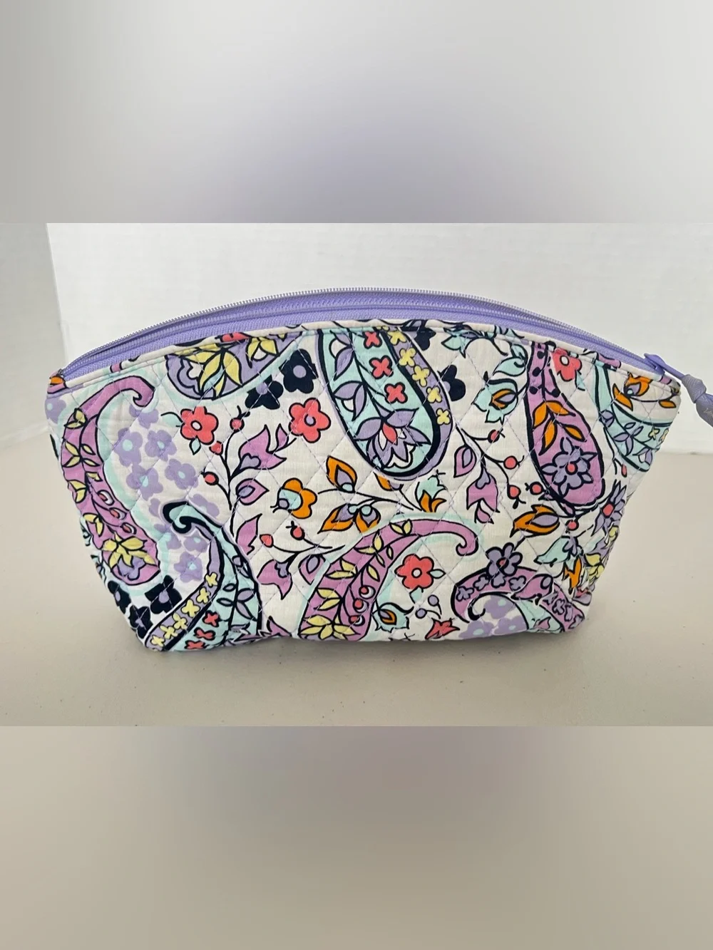 Vera Bradley Quilted Cosmetic Bag Lavender Paisley Travel Makeup Pouch